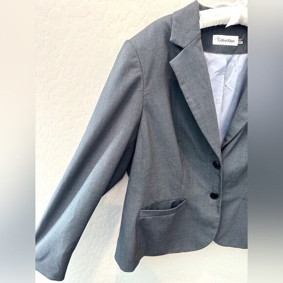 CALVIN KLEIN | Plus Size Heather Gray Classic Professional Button Blazer | 18W - Picture 3 of 6
